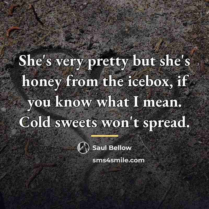 “She's very pretty but she's honey from the icebox, if…” quote by Saul Bellow