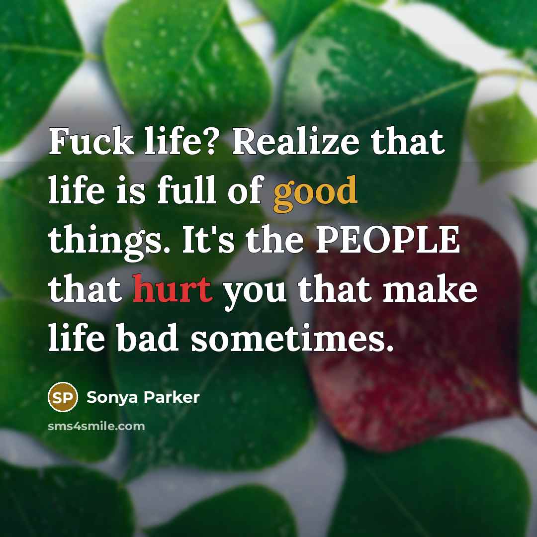 “Fuck life? Realize that life is full of good things.…” quote by Sonya Parker