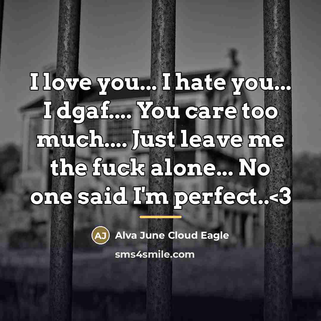 “I love you... I hate you... I dgaf.... You care…” quote by Alva June Cloud Eagle