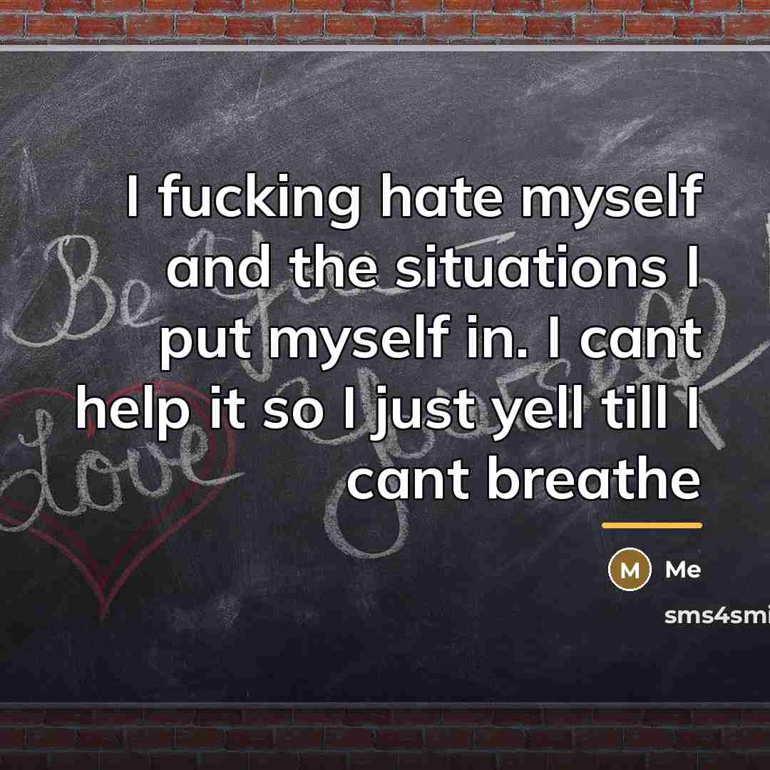 “I fucking hate myself and the situations I put myself…” quote by Me