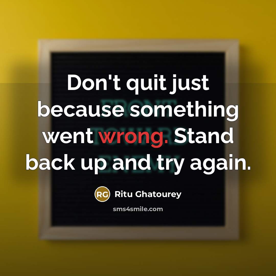 “Don't quit just because something went wrong. Stand back up…” quote by Ritu Ghatourey