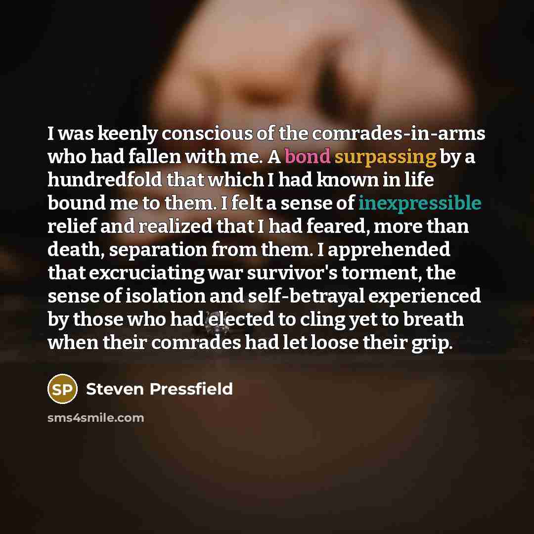 “I was keenly conscious of the comrades-in-arms who had fallen…” quote by Steven Pressfield