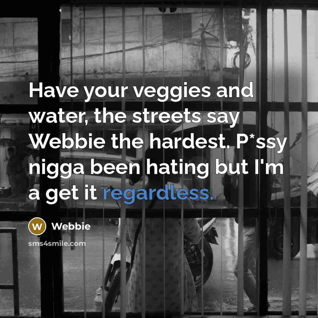 “Have your veggies and water, the streets say Webbie the hardest. P*ssy nigga been hating but I'm a get it regardless.” quote by Webbie