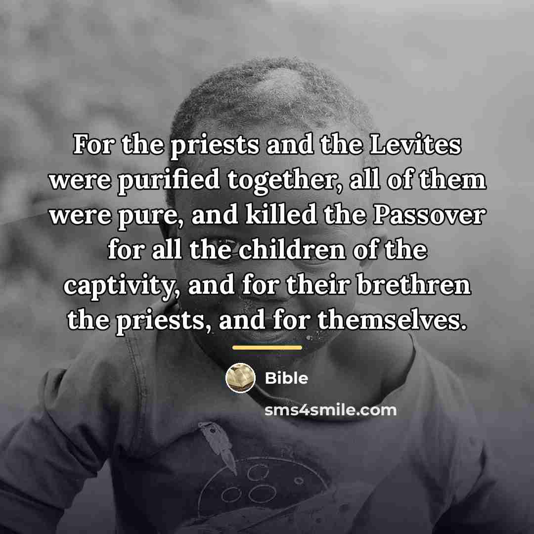 “For the priests and the Levites were purified together, all…” quote by Bible