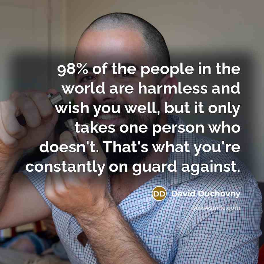 “98% of the people in the world are harmless and…” quote by David Duchovny