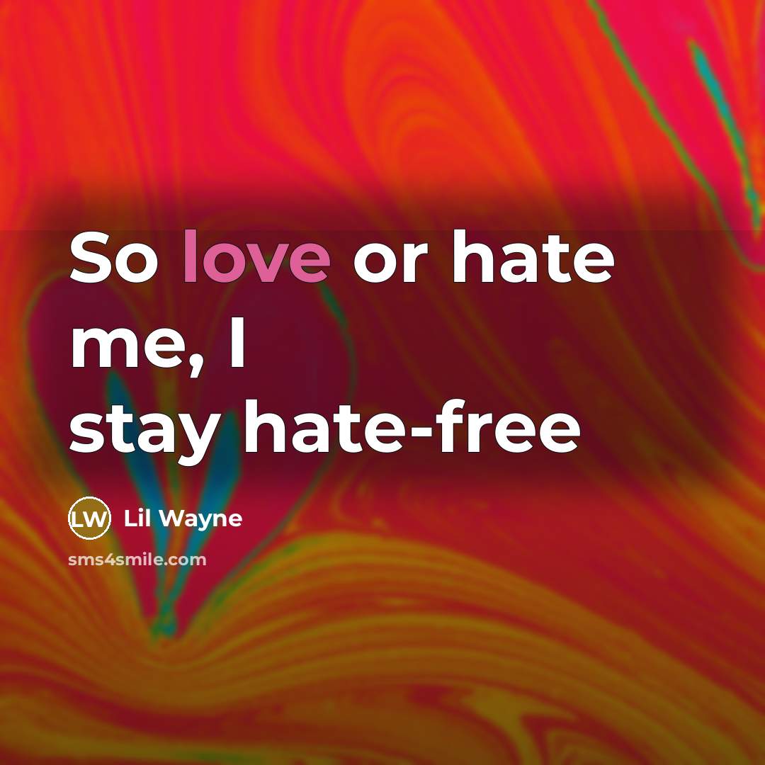 “So love or hate me, I stay hate-free” quote by Lil Wayne