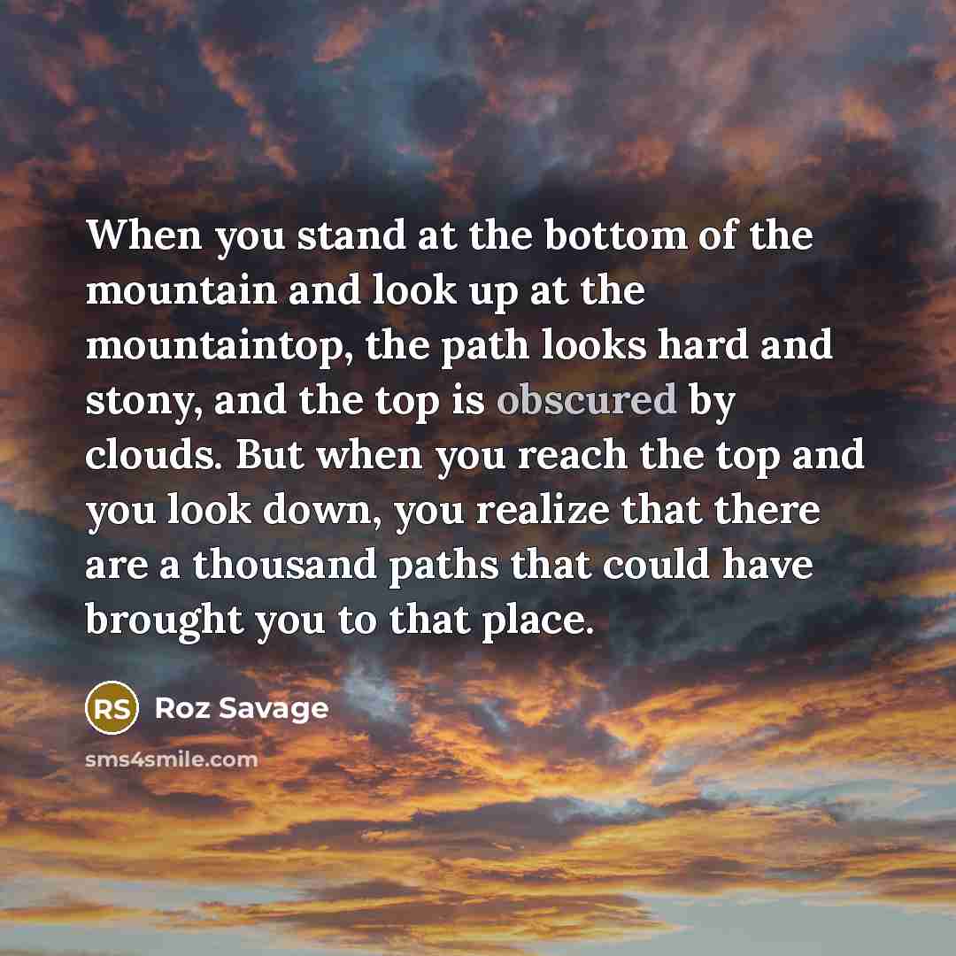 “When you stand at the bottom of the mountain and…” quote by Roz Savage