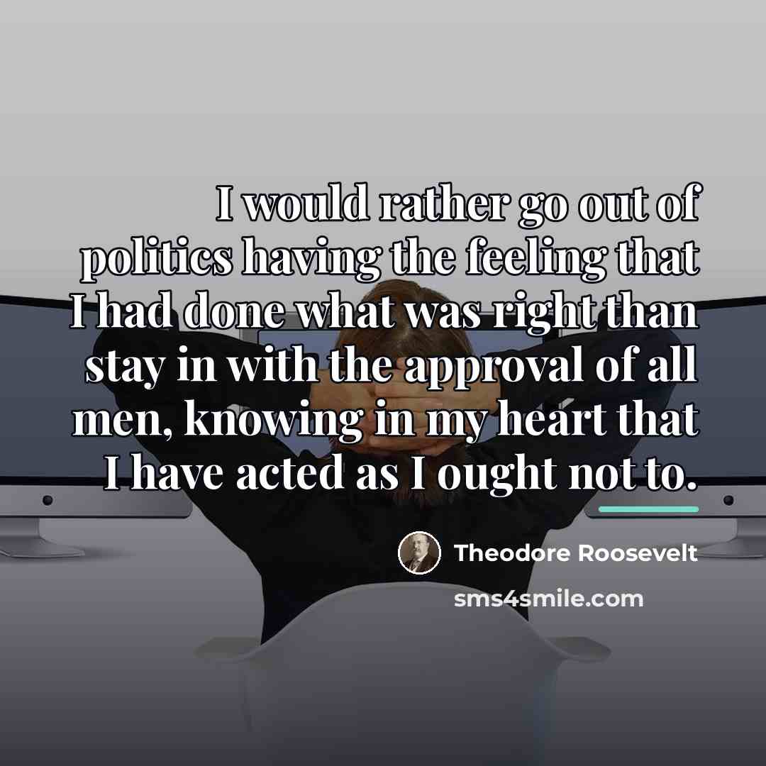 “I would rather go out of politics having the feeling…” quote by Theodore Roosevelt