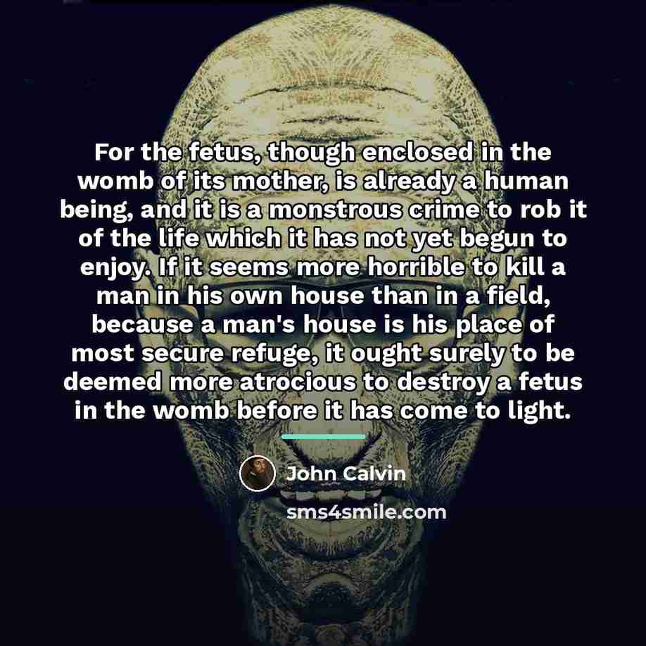 “For the fetus, though enclosed in the womb of its…” quote by John Calvin