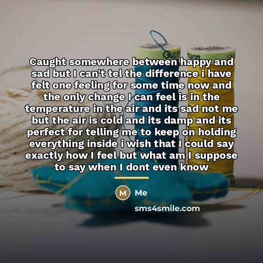 “Caught somewhere between happy and sad but I can't tel…” quote by Me