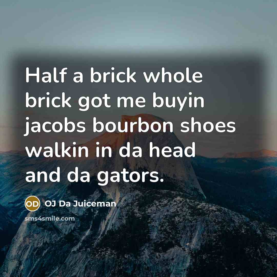 “Half a brick whole brick got me buyin jacobs bourbon…” quote by OJ Da Juiceman