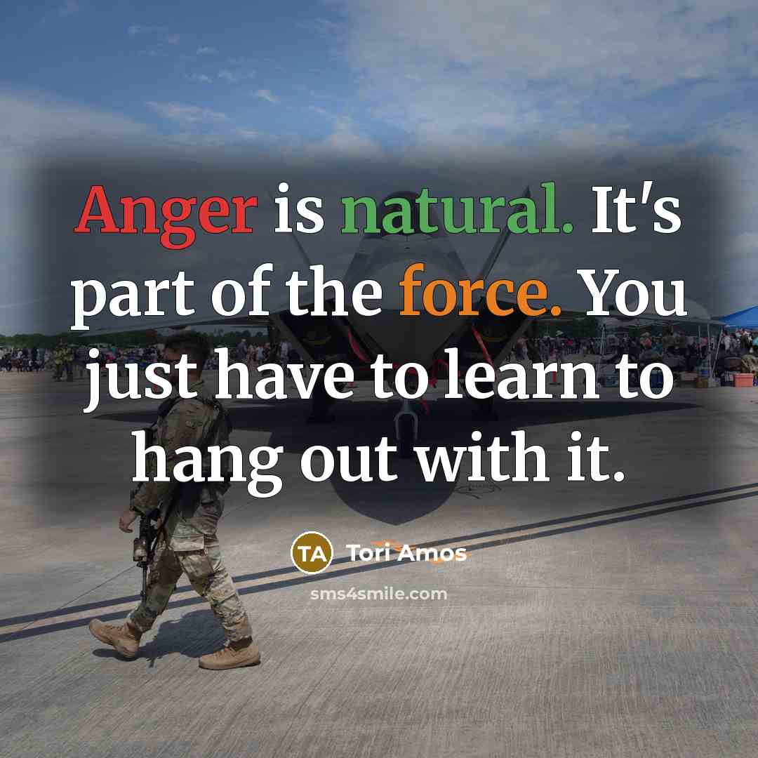 “Anger is natural. It's part of the force. You just have to learn to hang out with it.” quote by Tori Amos