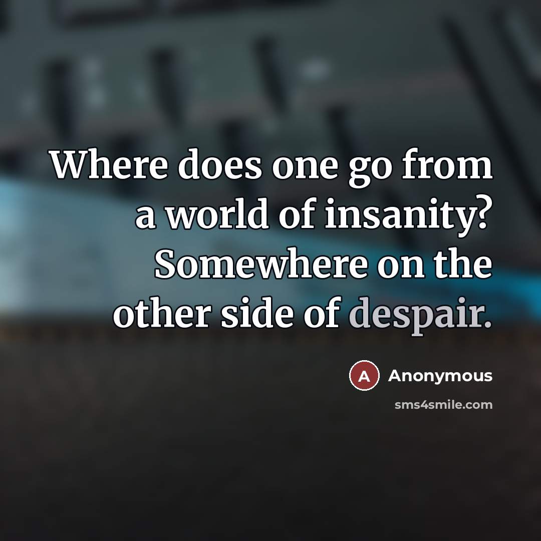 “Where does one go from a world of insanity? Somewhere…” quote by Anonymous
