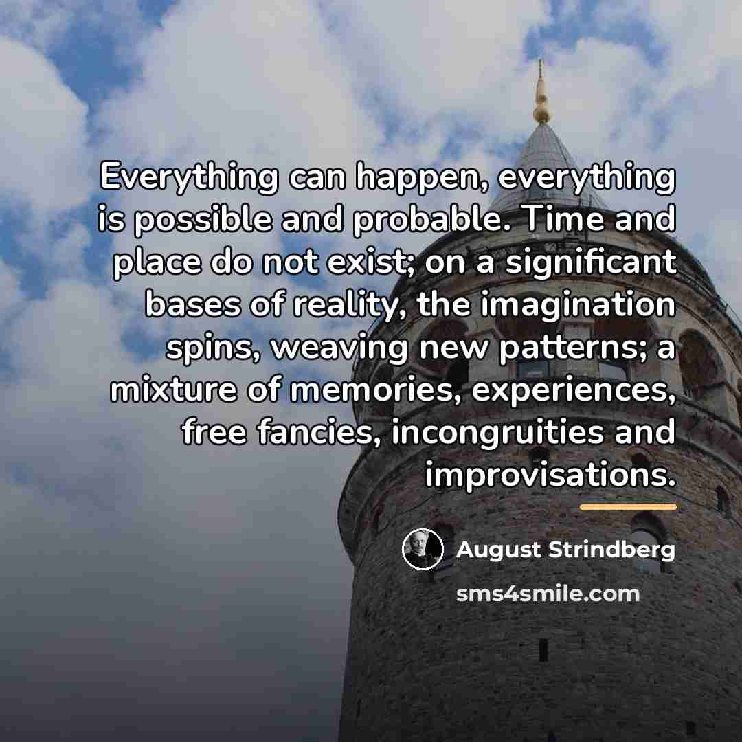 “Everything can happen, everything is possible and probable. Time and…” quote by August Strindberg
