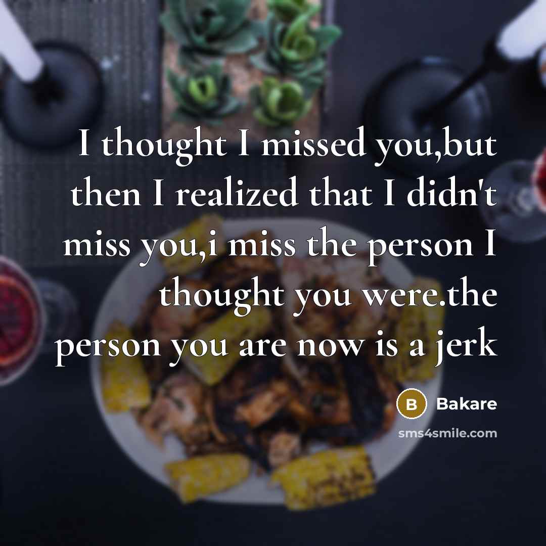 “I thought I missed you,but then I realized that I didn't miss you,i miss the person I thought you were.the person you are now is a jerk” quote by Bakare