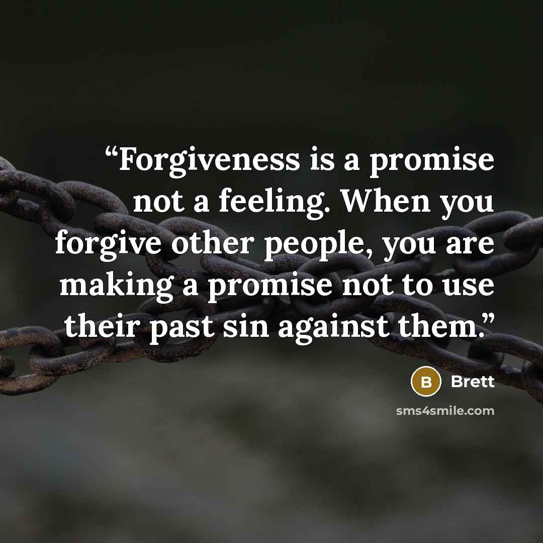 “Forgiveness is a promise not a feeling. When you forgive other people, you are making a promise not to use their past sin against them.” quote by Brett