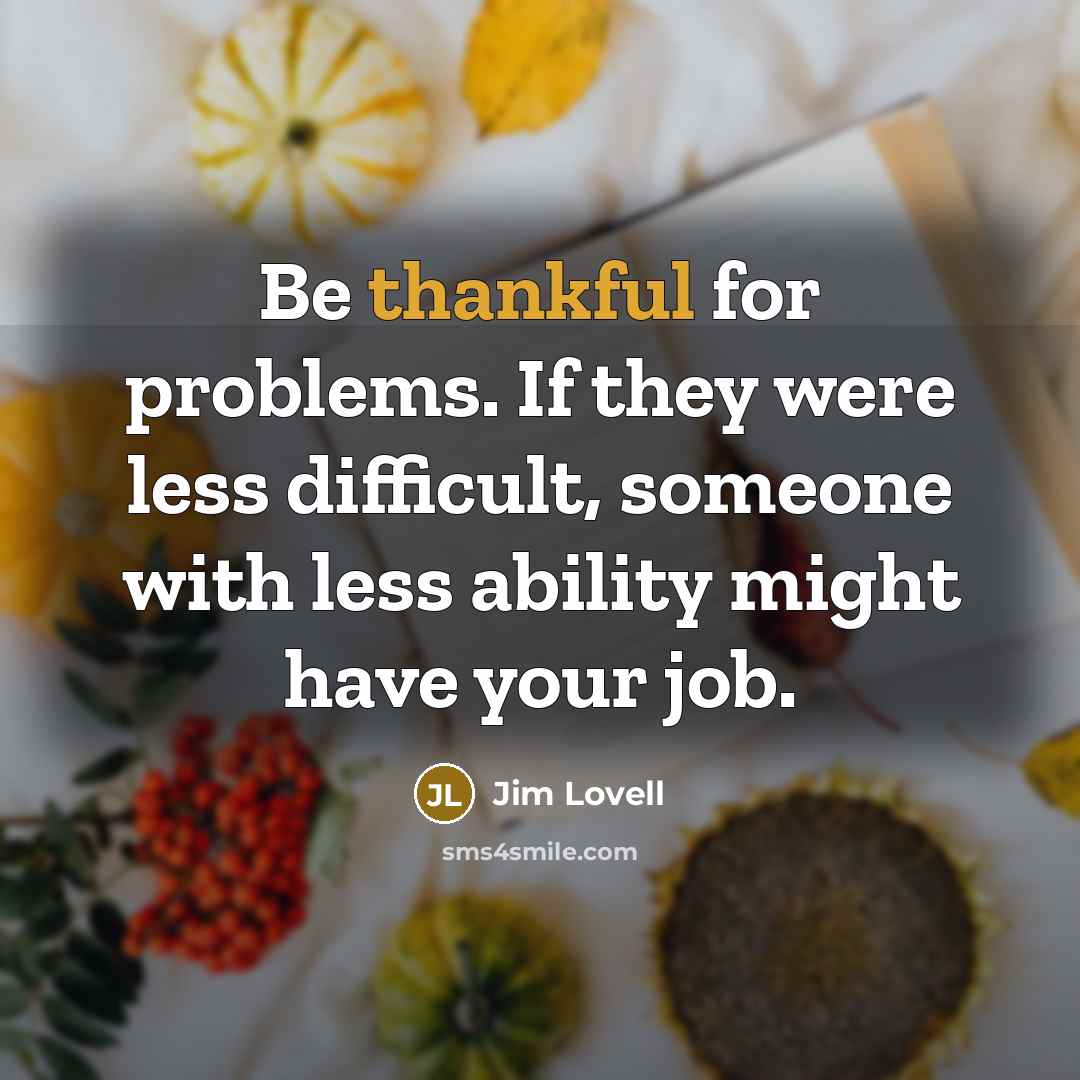 “Be thankful for problems. If they were less difficult, someone…” quote by Jim Lovell