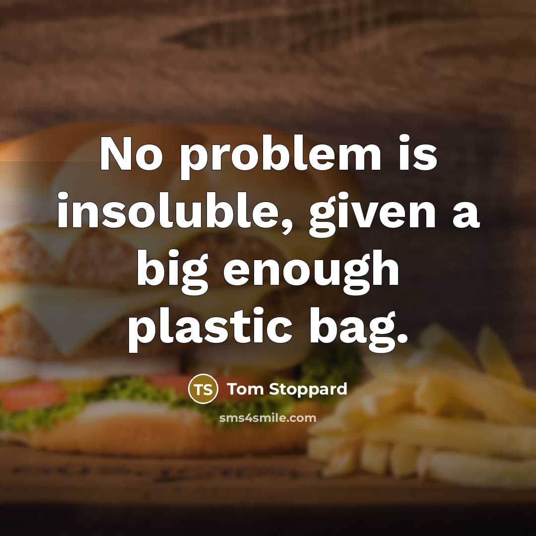 “No problem is insoluble, given a big enough plastic bag.…” quote by Tom Stoppard