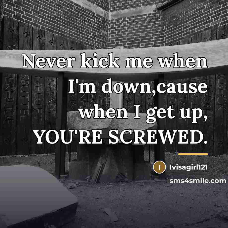 “Never kick me when I'm down,cause when I get up,…” quote by Ivisagirl121