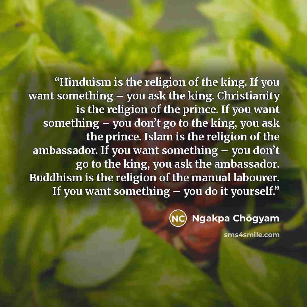 “Hinduism is the religion of the king. If you want something – you ask the king. Christianity is the religion of the prince. If you want something – you don’t go to the king, you ask the prince. Islam is the religion of the ambassador. If you want something – you don’t go to the king, you ask the…” quote by Ngakpa Chögyam