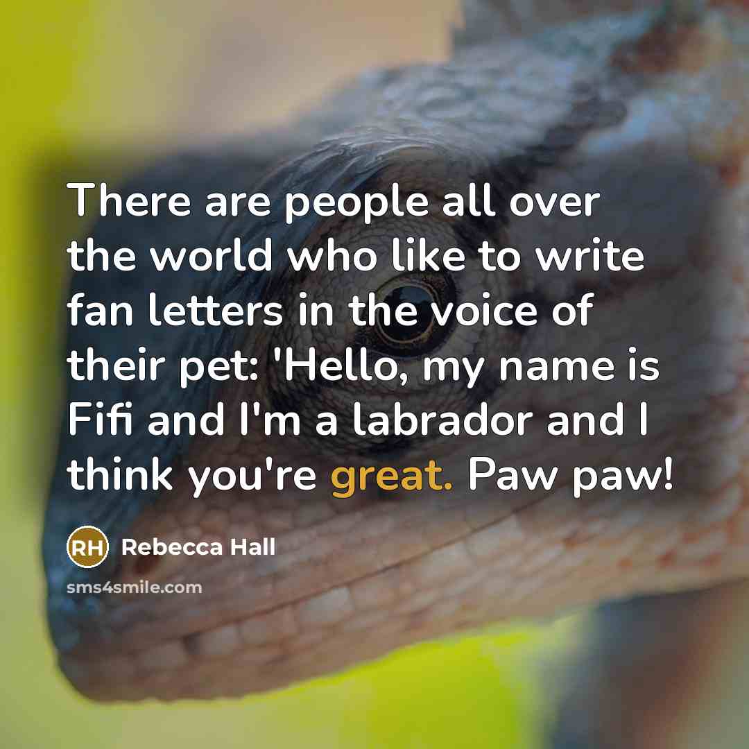 “There are people all over the world who like to write fan letters in the voice of their pet: 'Hello, my name is Fifi and I'm a labrador and I think you're great. Paw paw!” quote by Rebecca Hall