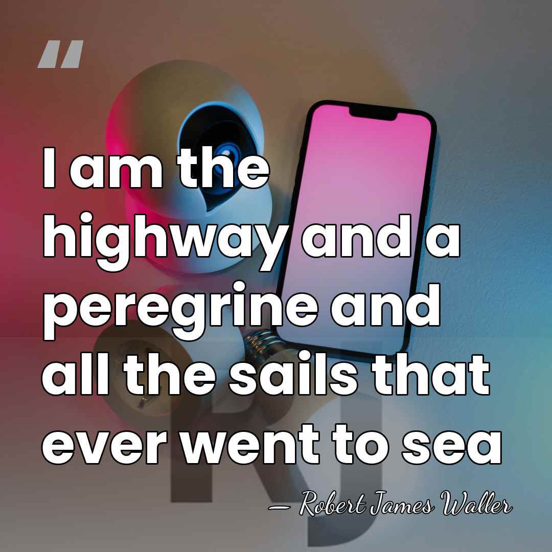 I am the highway and a peregrine and all the sails that&hellip; - Robert James Waller