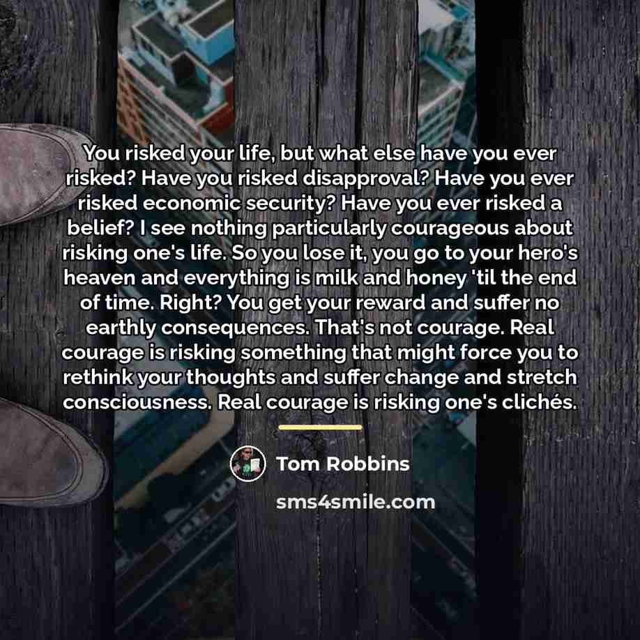 “You risked your life, but what else have you ever…” quote by Tom Robbins