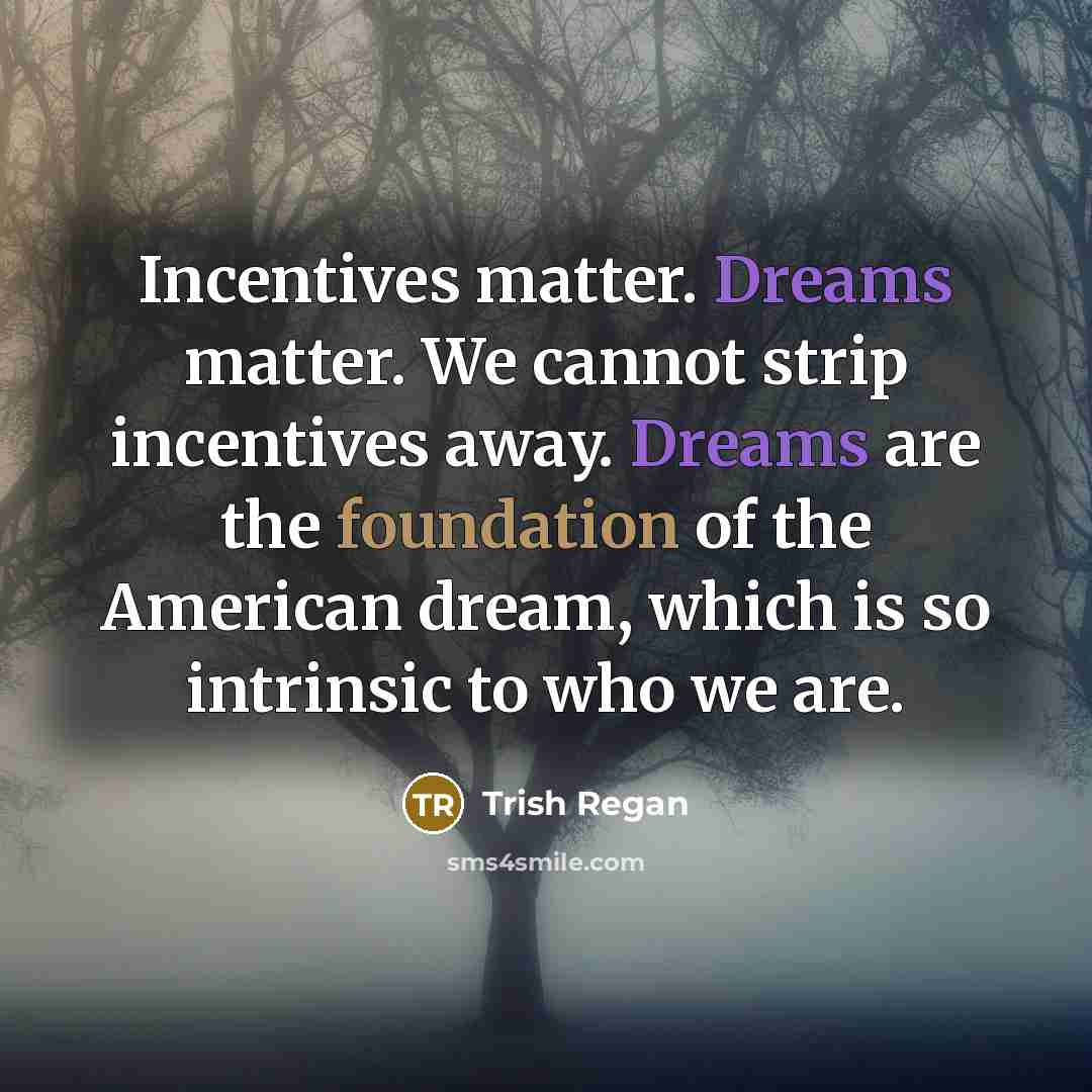 “Incentives matter. Dreams matter. We cannot strip incentives away. Dreams…” quote by Trish Regan