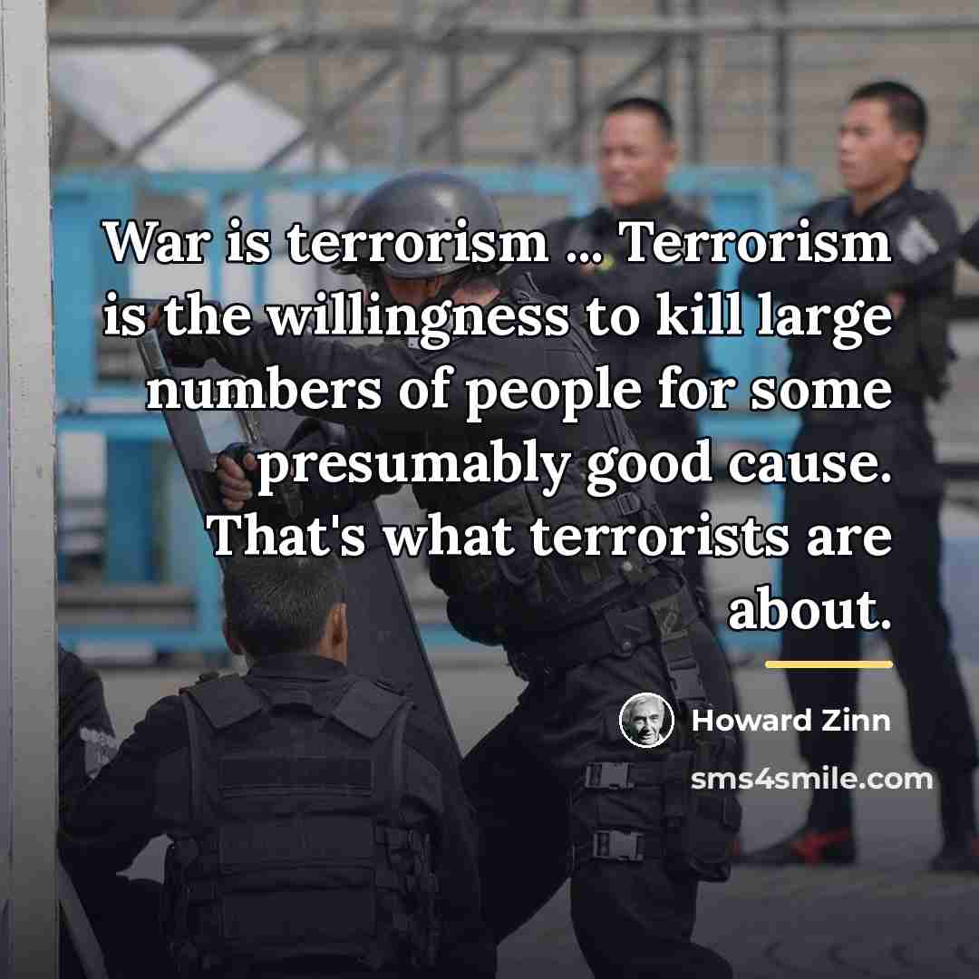 “War is terrorism ... Terrorism is the willingness to kill…” quote by Howard Zinn