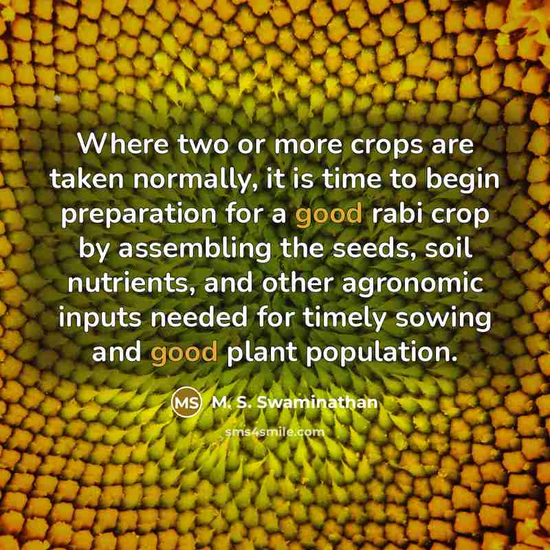 “Where two or more crops are taken normally, it is…” quote by M. S. Swaminathan