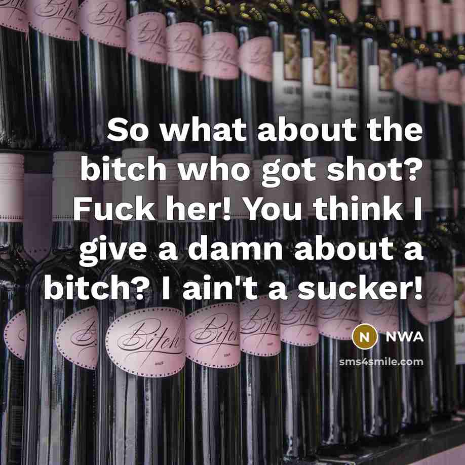 “So what about the bitch who got shot? Fuck her!…” quote by NWA