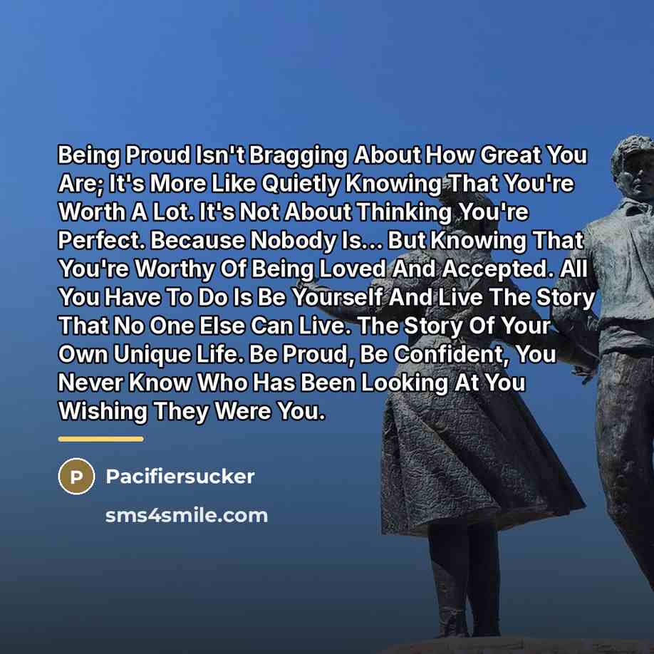 “Being Proud Isn't Bragging About How Great You Are; It's…” quote by Pacifiersucker