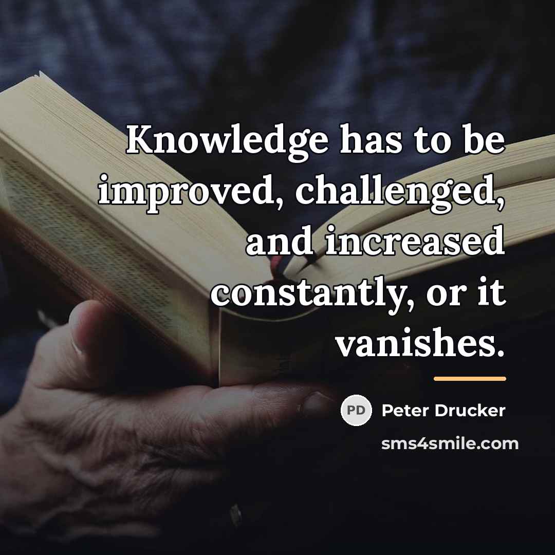 “Knowledge has to be improved, challenged, and increased constantly, or…” quote by Peter Drucker