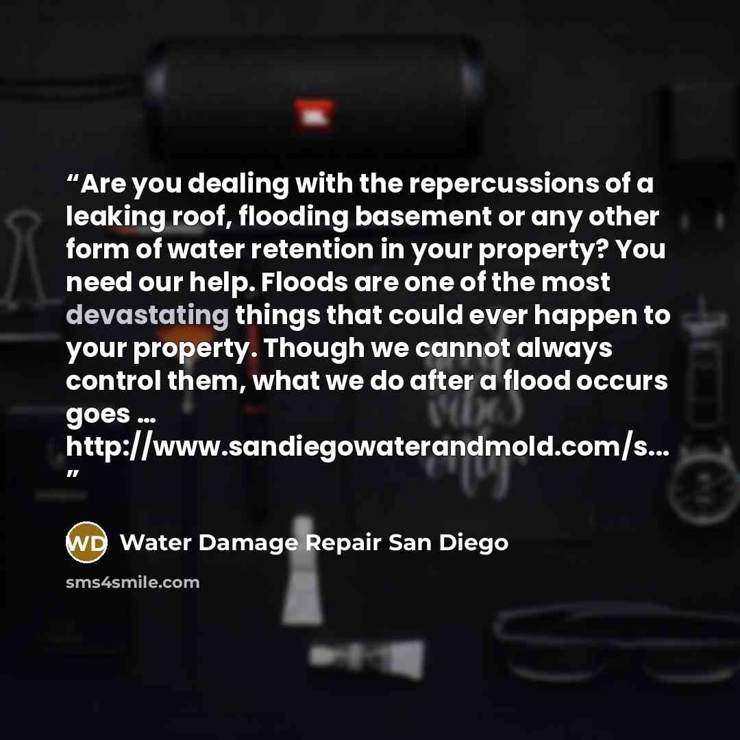 “Are you dealing with the repercussions of a leaking roof, flooding basement or any other form of water retention in your property? You need our help. Floods are one of the most devastating things that could ever happen to your property. Though we cannot always control them, what we do after a…” quote by Water Damage Repair San Diego
