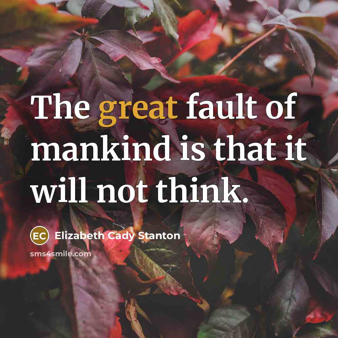 “The great fault of mankind is that it will not…” quote by Elizabeth Cady Stanton