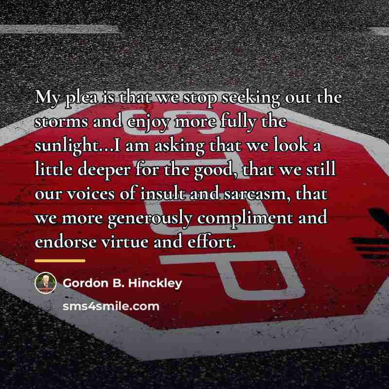 “My plea is that we stop seeking out the storms…” quote by Gordon B. Hinckley