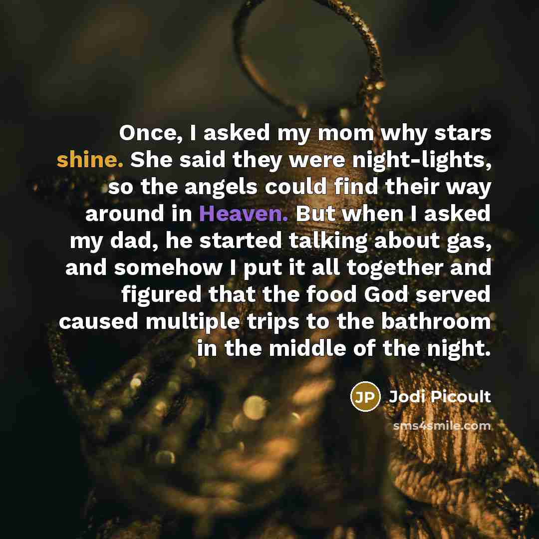 “Once, I asked my mom why stars shine. She said…” quote by Jodi Picoult