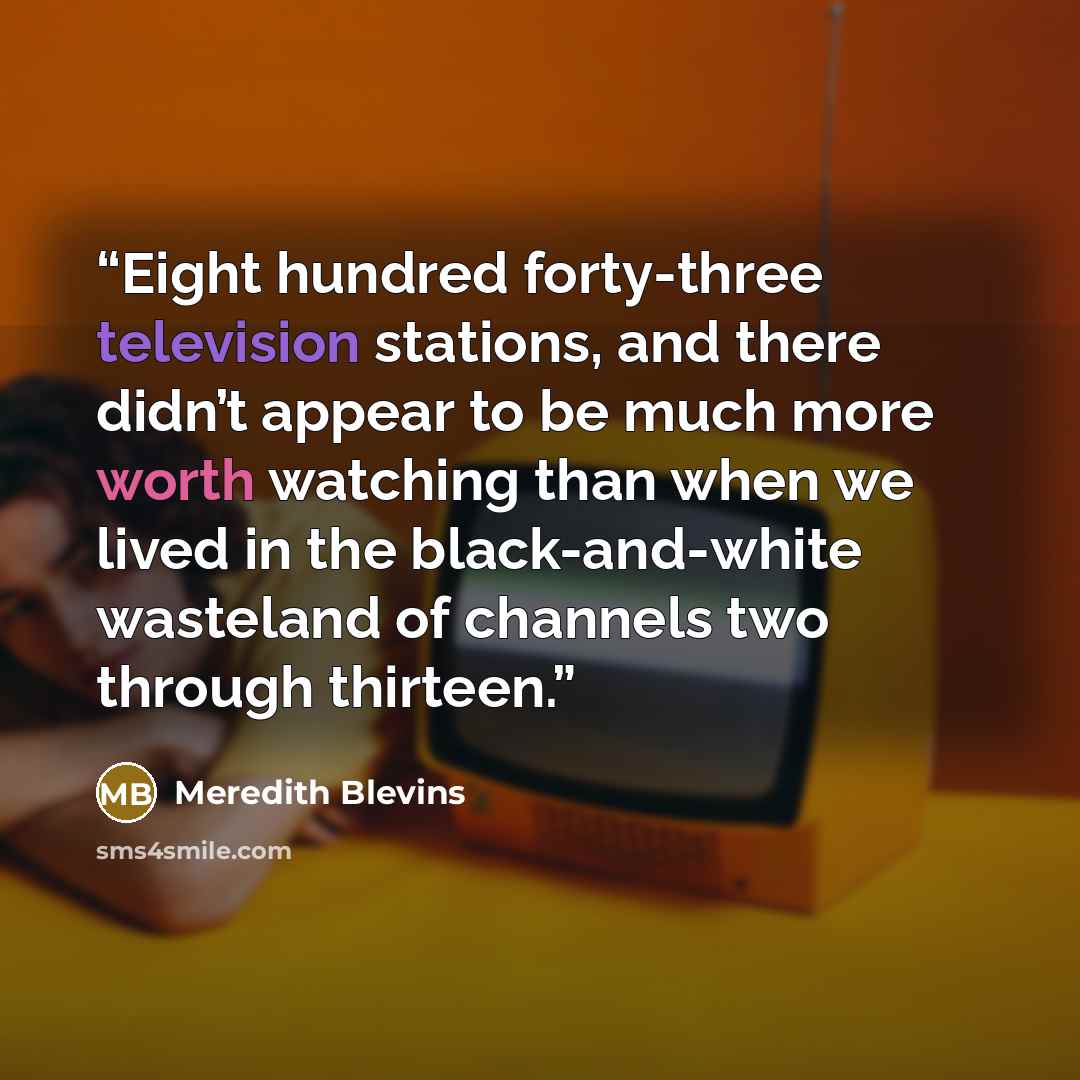 “Eight hundred forty-three television stations, and there didn’t appear to be much more worth watching than when we lived in the black-and-white wasteland of channels two through thirteen.” quote by Meredith Blevins