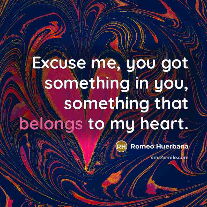 “Excuse me, you got something in you, something that belongs to my heart.” quote by Romeo Huerbana