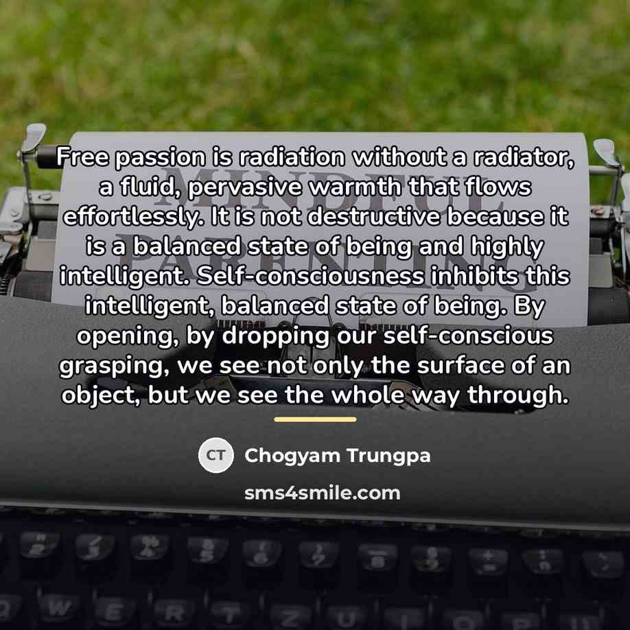 “Free passion is radiation without a radiator, a fluid, pervasive…” quote by Chogyam Trungpa