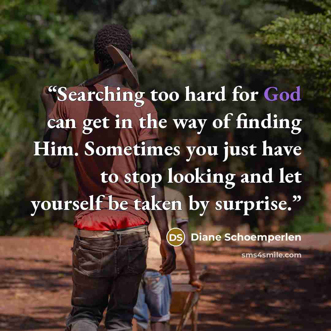 “Searching too hard for God can get in the way of finding Him. Sometimes you just have to stop looking and let yourself be taken by surprise.” quote by Diane Schoemperlen