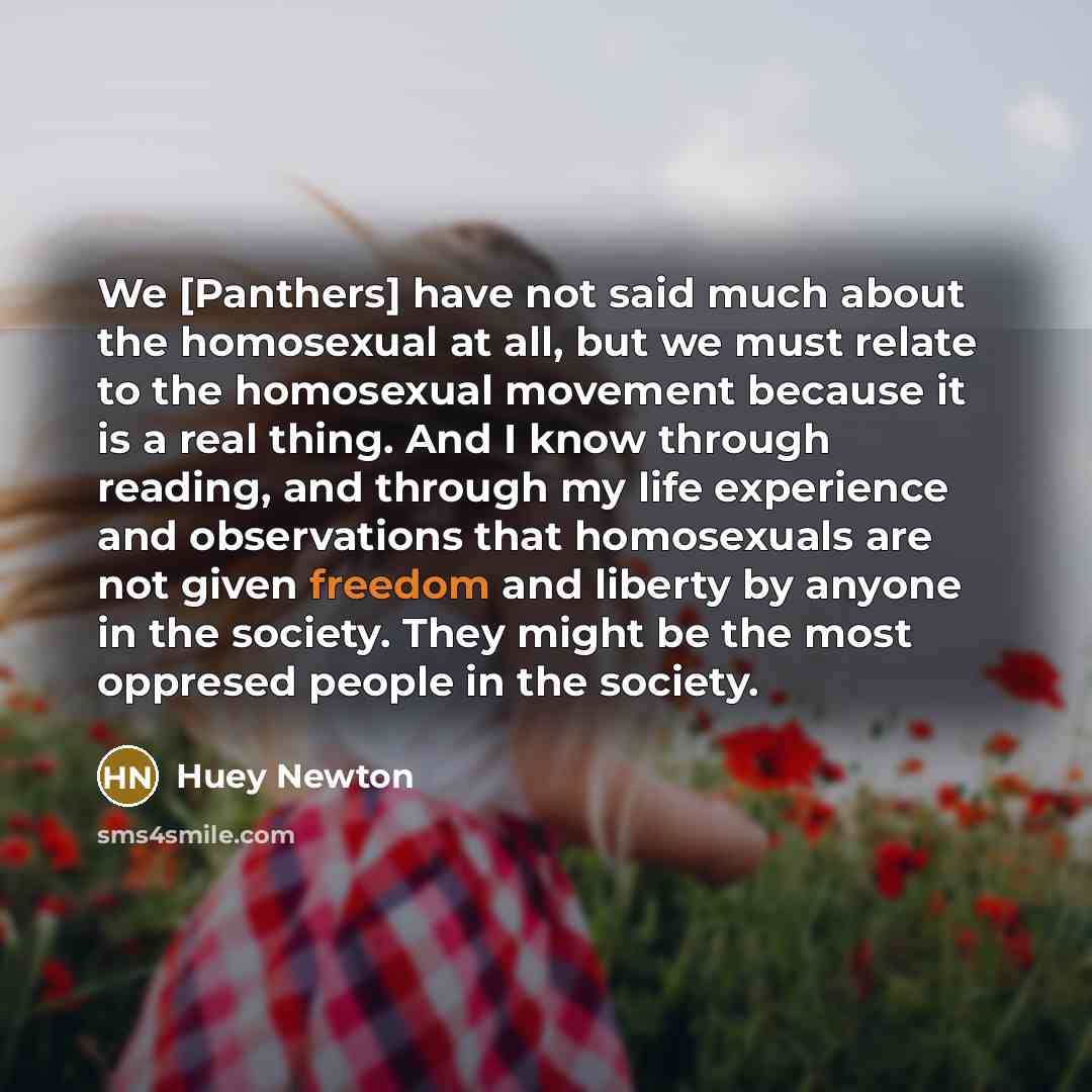 “We [Panthers] have not said much about the homosexual at…” quote by Huey Newton