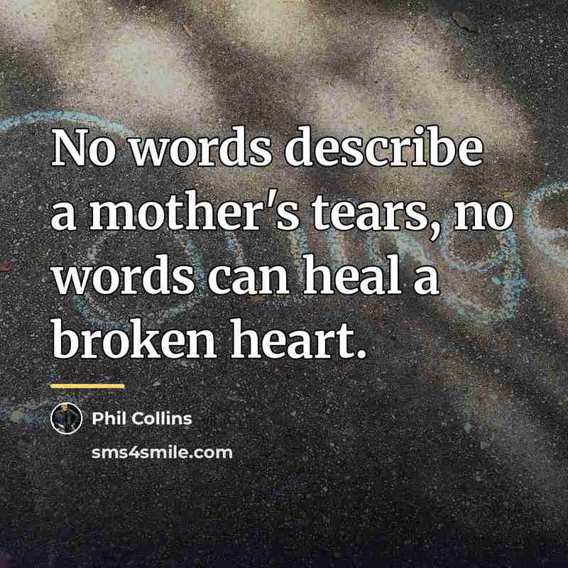 “No words describe a mother's tears, no words can heal…” quote by Phil Collins