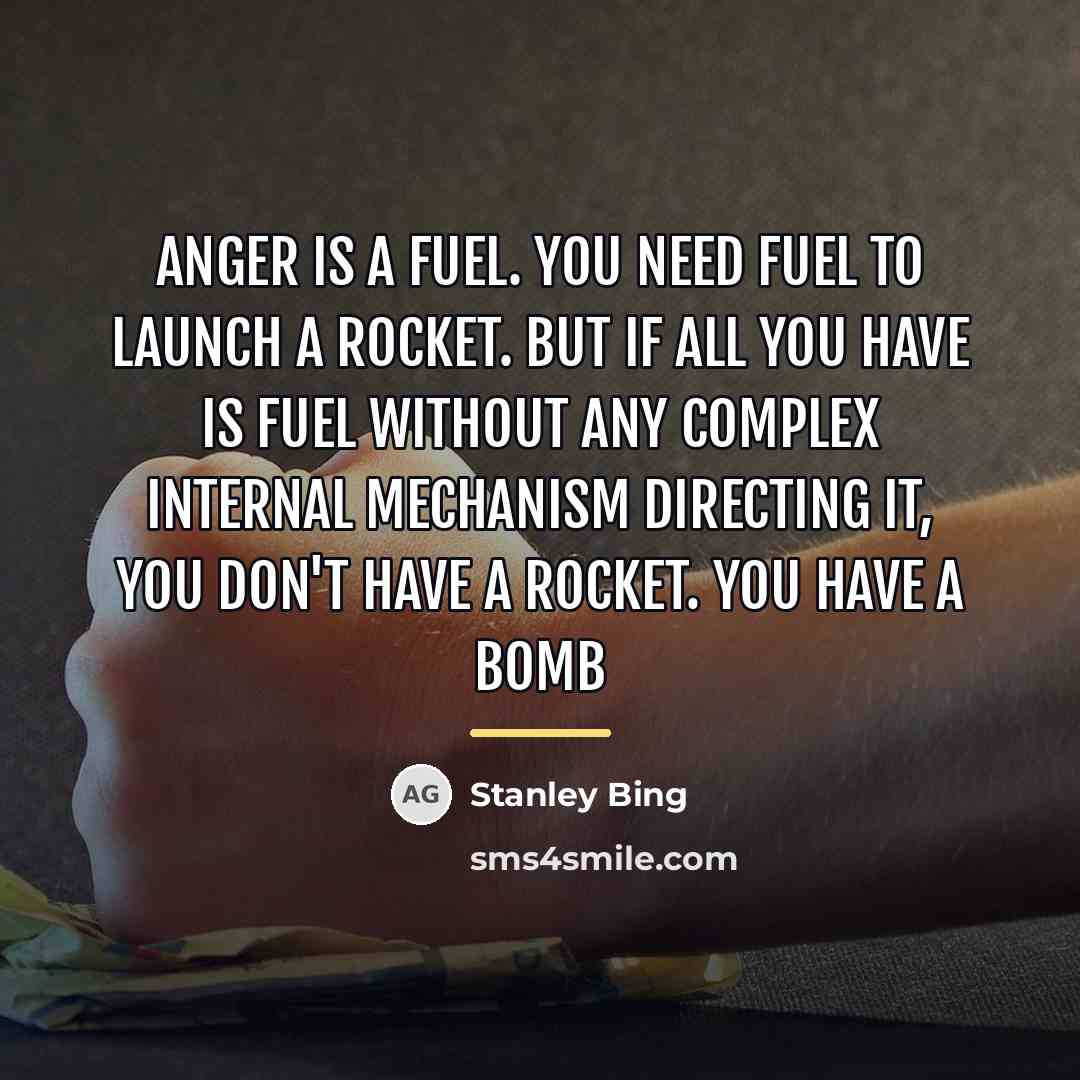 “Anger is a fuel. You need fuel to launch a…” quote by Stanley Bing
