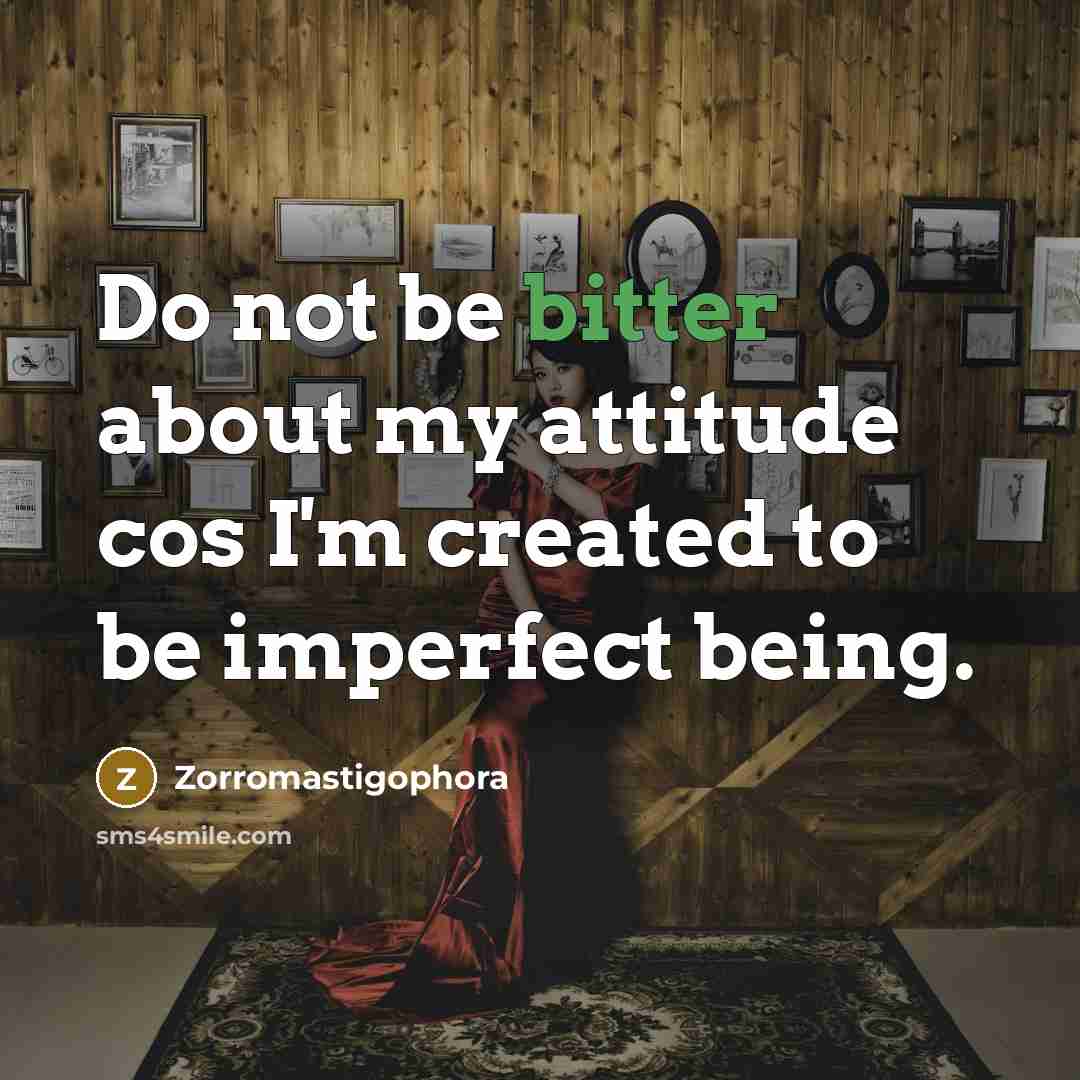 “Do not be bitter about my attitude cos I'm created to be imperfect being.” quote by Zorromastigophora
