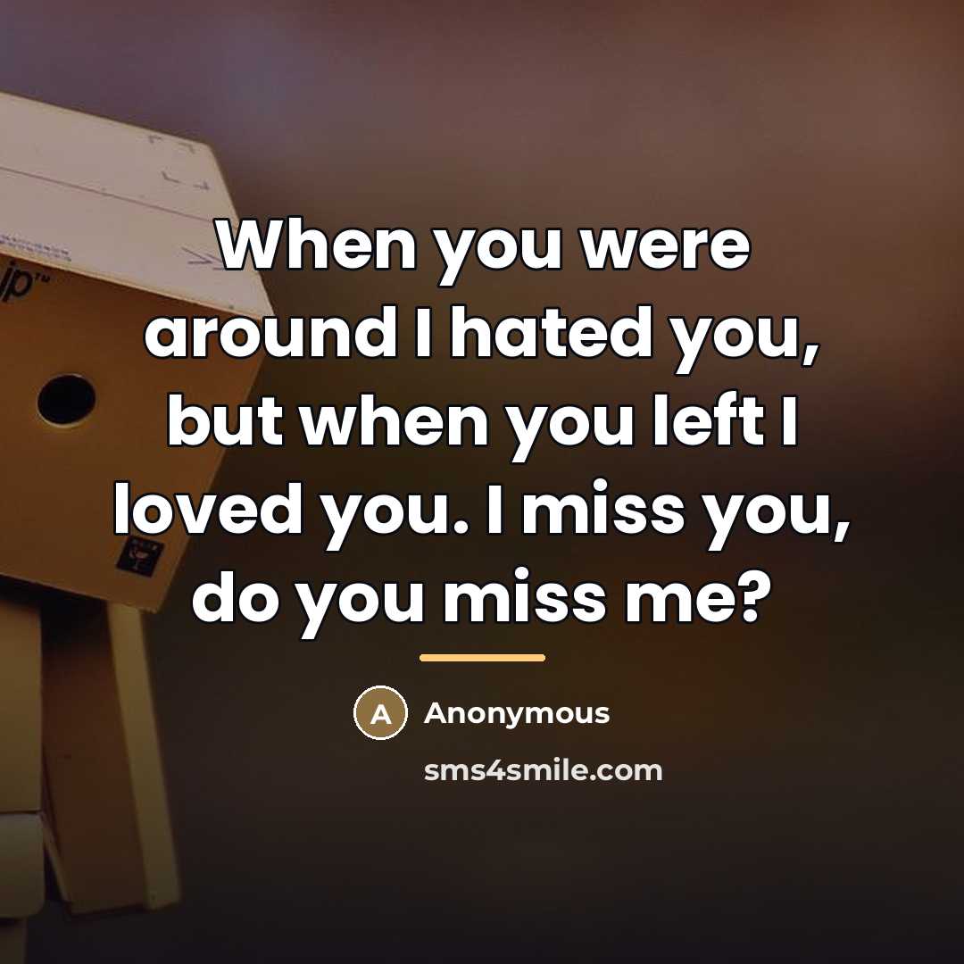 “When you were around I hated you, but when you…” quote by Anonymous