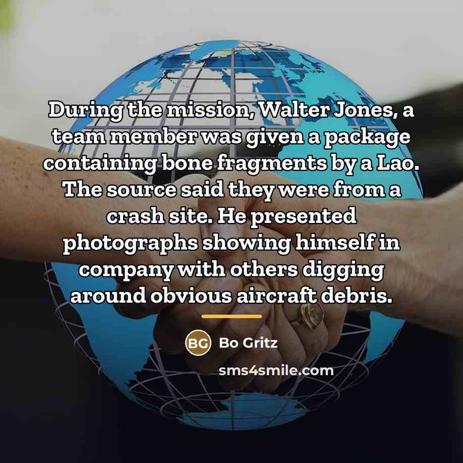“During the mission, Walter Jones, a team member was given…” quote by Bo Gritz