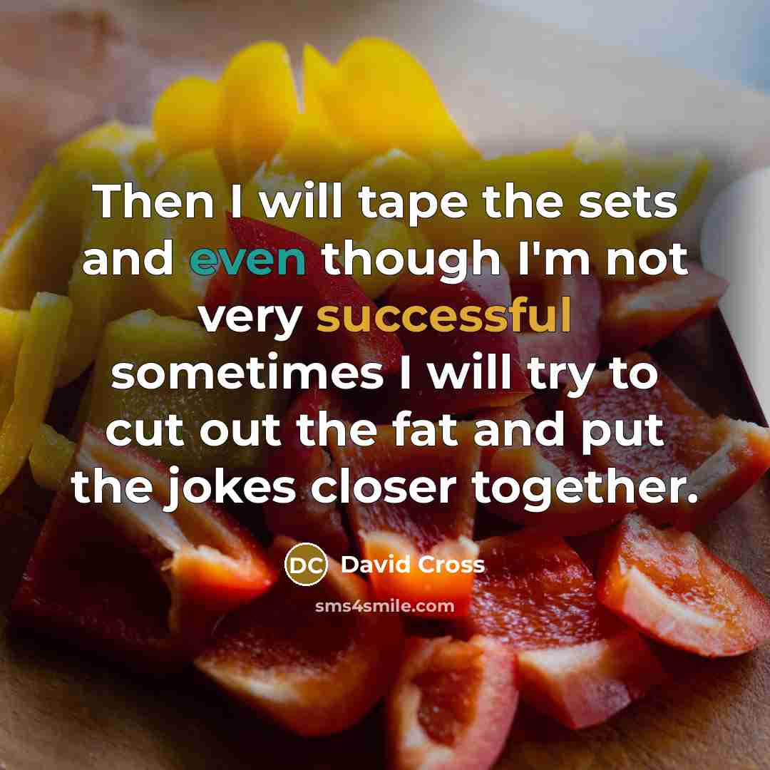 “Then I will tape the sets and even though I'm not very successful sometimes I will try to cut out the fat and put the jokes closer together.” quote by David Cross