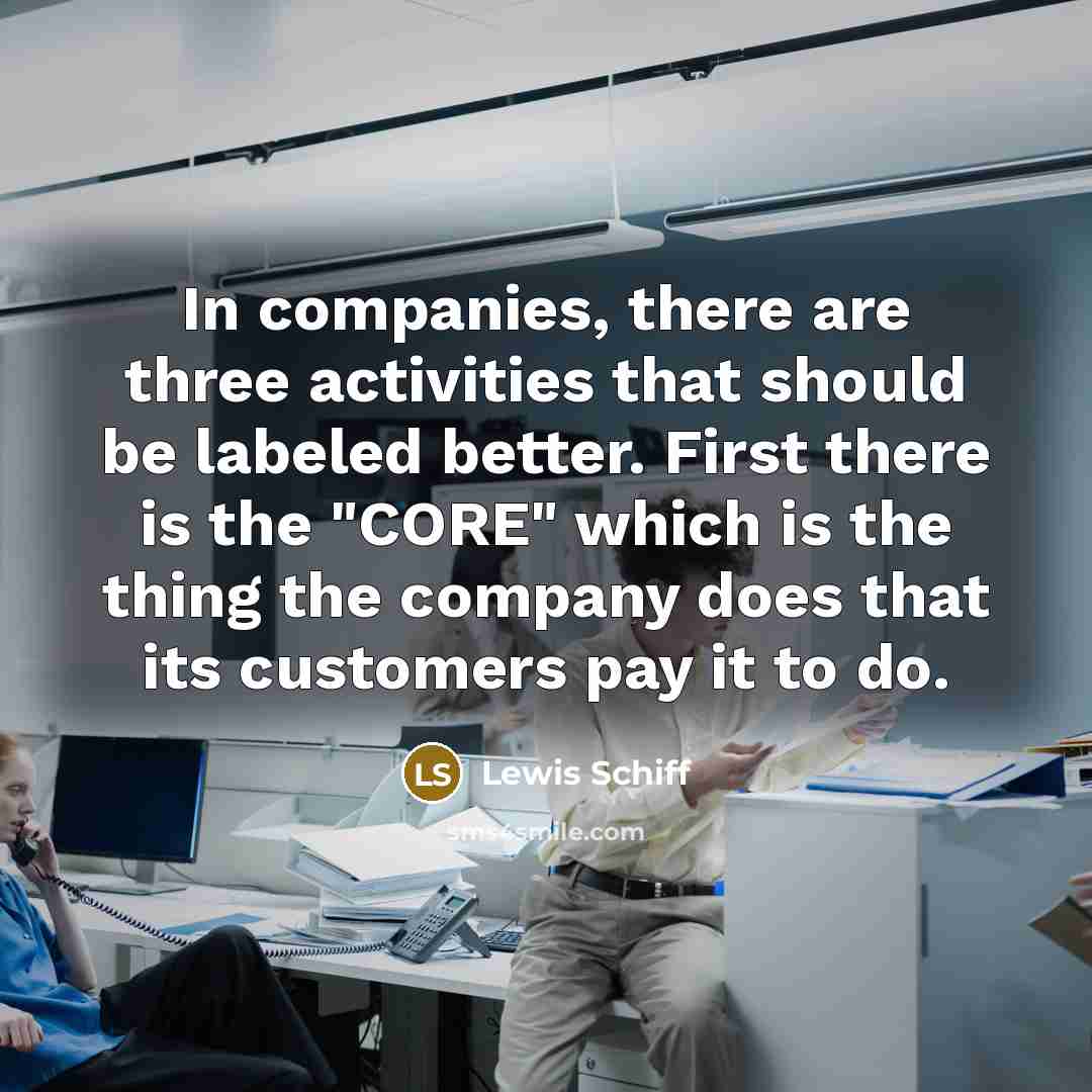 “In companies, there are three activities that should be labeled…” quote by Lewis Schiff