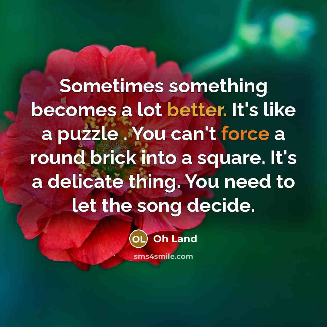 “Sometimes something becomes a lot better. It's like a puzzle . You can't force a round brick into a square. It's a delicate thing. You need to let the song decide.” quote by Oh Land